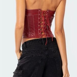 edikted red leather lace up corset top